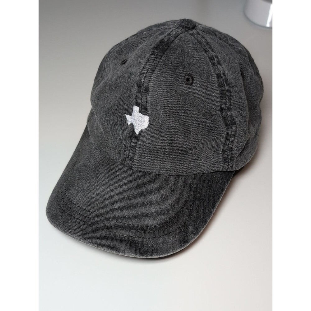 Texas Washed Black Cap with state icon shape on front